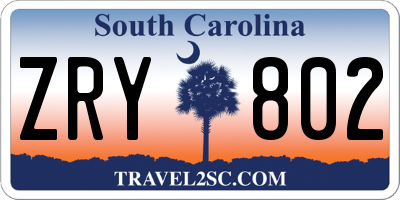 SC license plate ZRY802