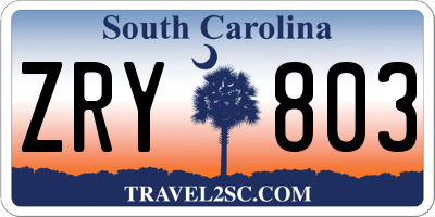 SC license plate ZRY803