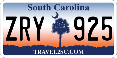 SC license plate ZRY925