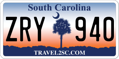 SC license plate ZRY940