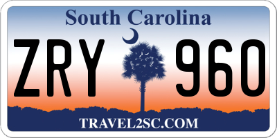 SC license plate ZRY960