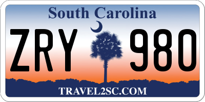 SC license plate ZRY980