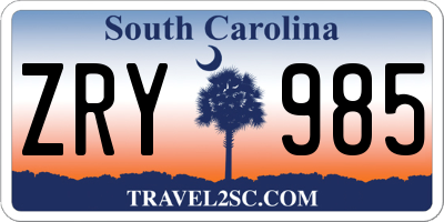 SC license plate ZRY985