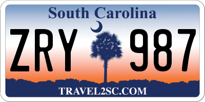 SC license plate ZRY987