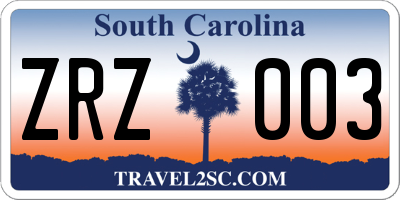 SC license plate ZRZ003