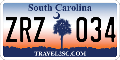 SC license plate ZRZ034