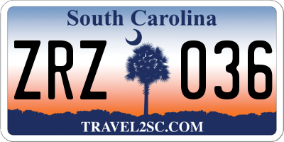 SC license plate ZRZ036