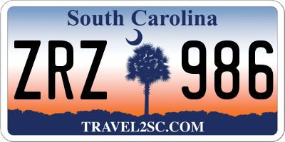 SC license plate ZRZ986