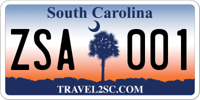 SC license plate ZSA001