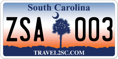 SC license plate ZSA003