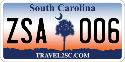 SC license plate ZSA006