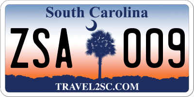 SC license plate ZSA009
