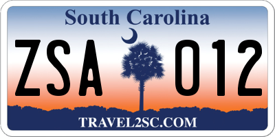 SC license plate ZSA012