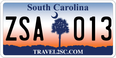 SC license plate ZSA013