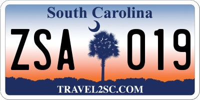SC license plate ZSA019