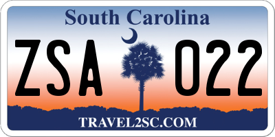 SC license plate ZSA022