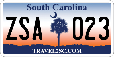 SC license plate ZSA023
