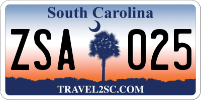 SC license plate ZSA025