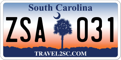 SC license plate ZSA031