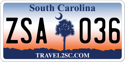 SC license plate ZSA036