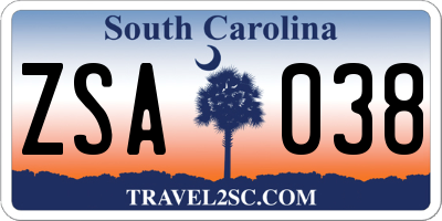 SC license plate ZSA038