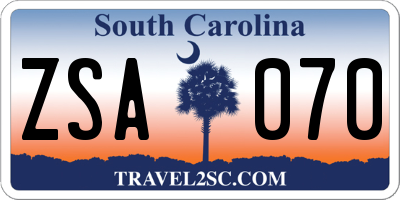 SC license plate ZSA070