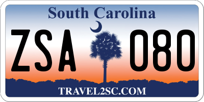 SC license plate ZSA080