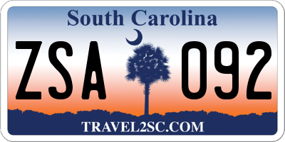SC license plate ZSA092