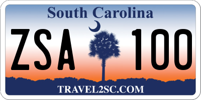 SC license plate ZSA100