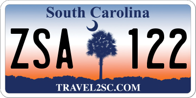 SC license plate ZSA122