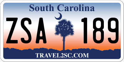 SC license plate ZSA189