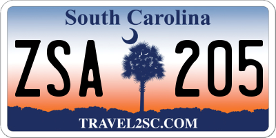 SC license plate ZSA205