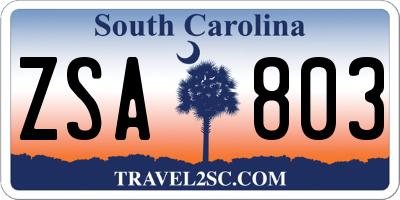 SC license plate ZSA803