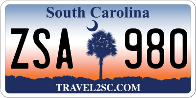 SC license plate ZSA980