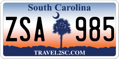SC license plate ZSA985