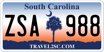 SC license plate ZSA988