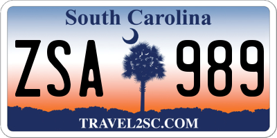 SC license plate ZSA989