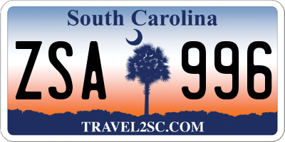 SC license plate ZSA996