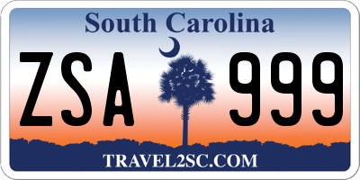 SC license plate ZSA999