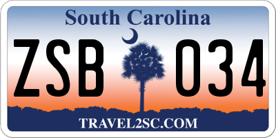 SC license plate ZSB034