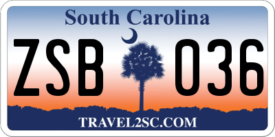 SC license plate ZSB036