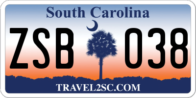 SC license plate ZSB038