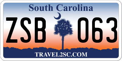 SC license plate ZSB063
