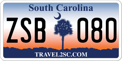 SC license plate ZSB080