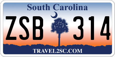 SC license plate ZSB314