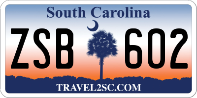 SC license plate ZSB602