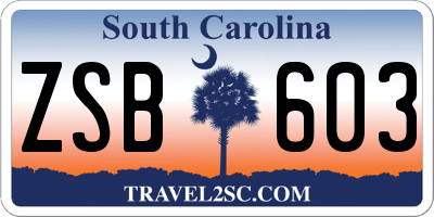 SC license plate ZSB603