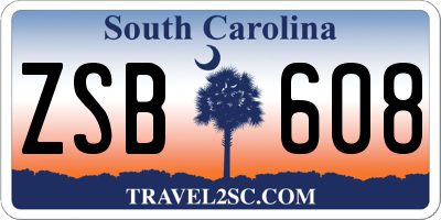 SC license plate ZSB608