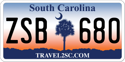 SC license plate ZSB680