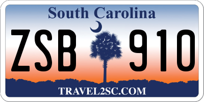 SC license plate ZSB910